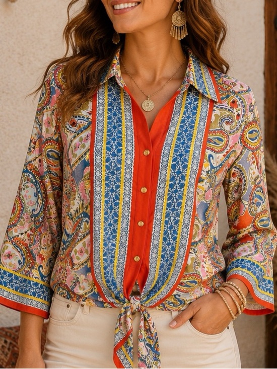 Floral & Ivy Tops - a Floral & Ivy Multicolor Paisley Print Tie-Waist Blouse small